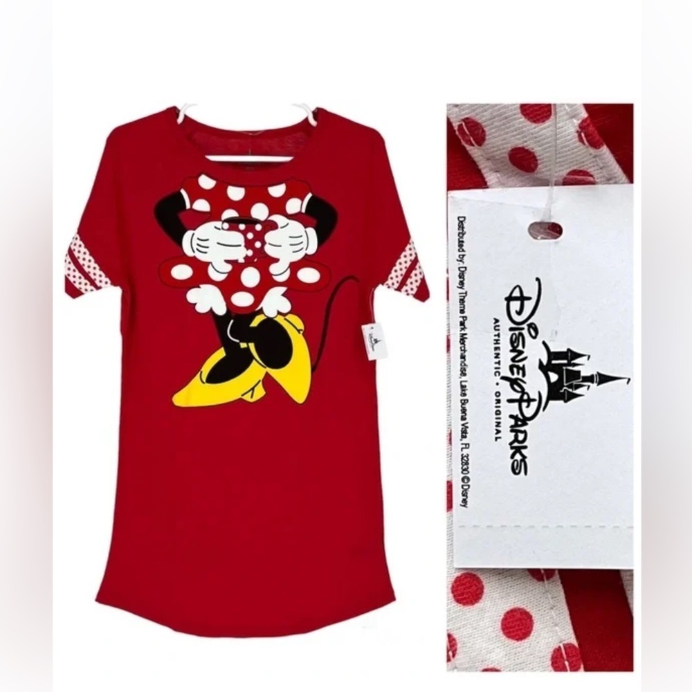 DISNEY PARKS NWT MINNIE MOUSE WOMEN’S SLEEP PAJAMA DRESS RED WHITE XS/SMALL